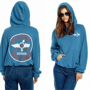 Wildfox Womens Sweatshirt Size XS Hooded Pullover Blue Mile High Graphic